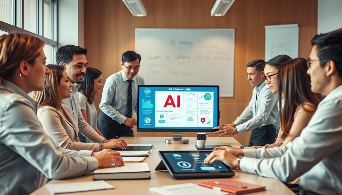 Educational leaders planning AI implementation strategy for future of AI in education