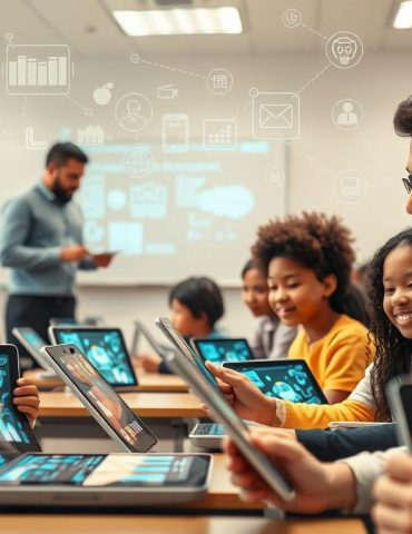 Student using AI-powered educational tablet with personalized learning interface showing the future of AI in education