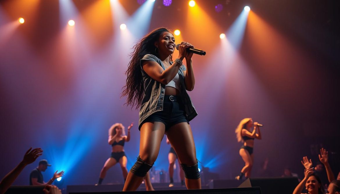Coco Jones performing on her Why Not More? Tour with dynamic stage presence, one of the biggest hip hop and R&B tours of 2025