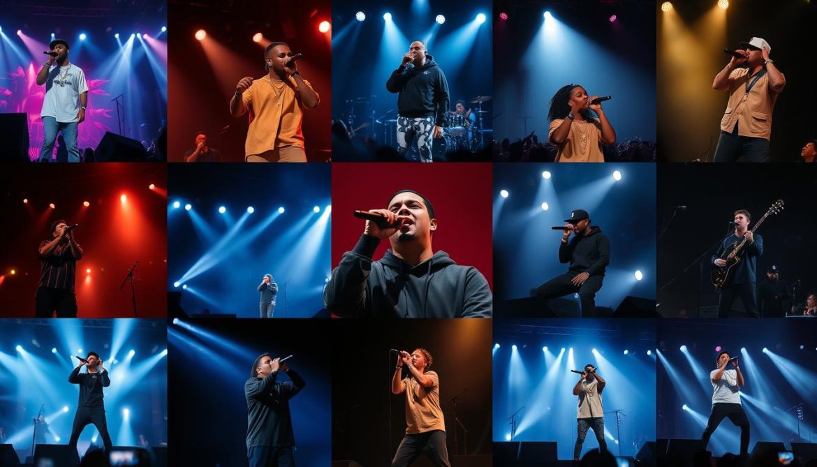 Collage of various hip hop and R&B artists performing on the biggest tours of 2025