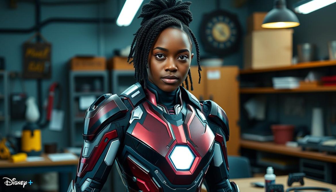 Ironheart promotional image showing Riri Williams in tech suit