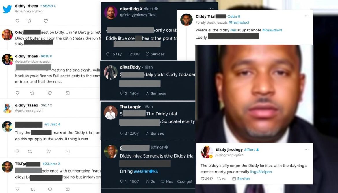 Social media reactions to the Diddy trial showing trending hashtags