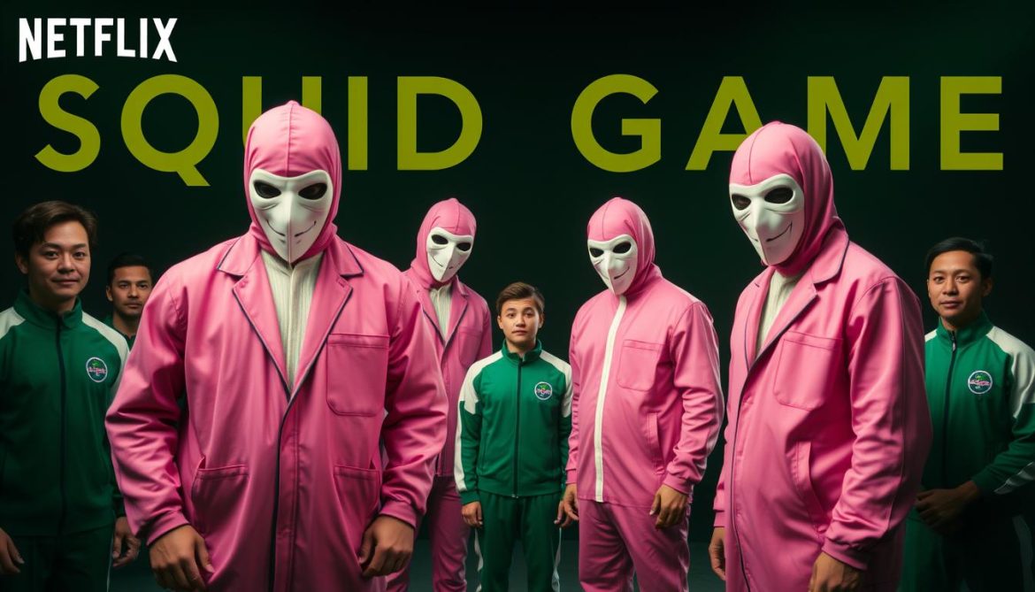Squid Game season 3 promotional image showing masked figures and contestants