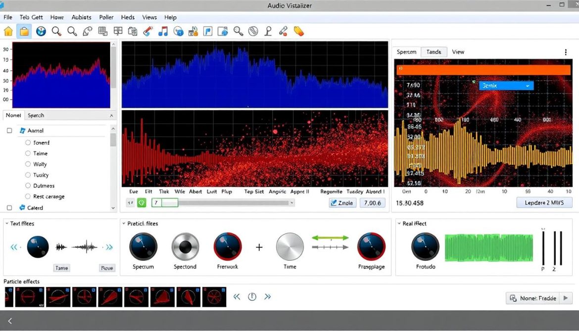 Audio visualizer software creating dynamic visuals for a DJ mix