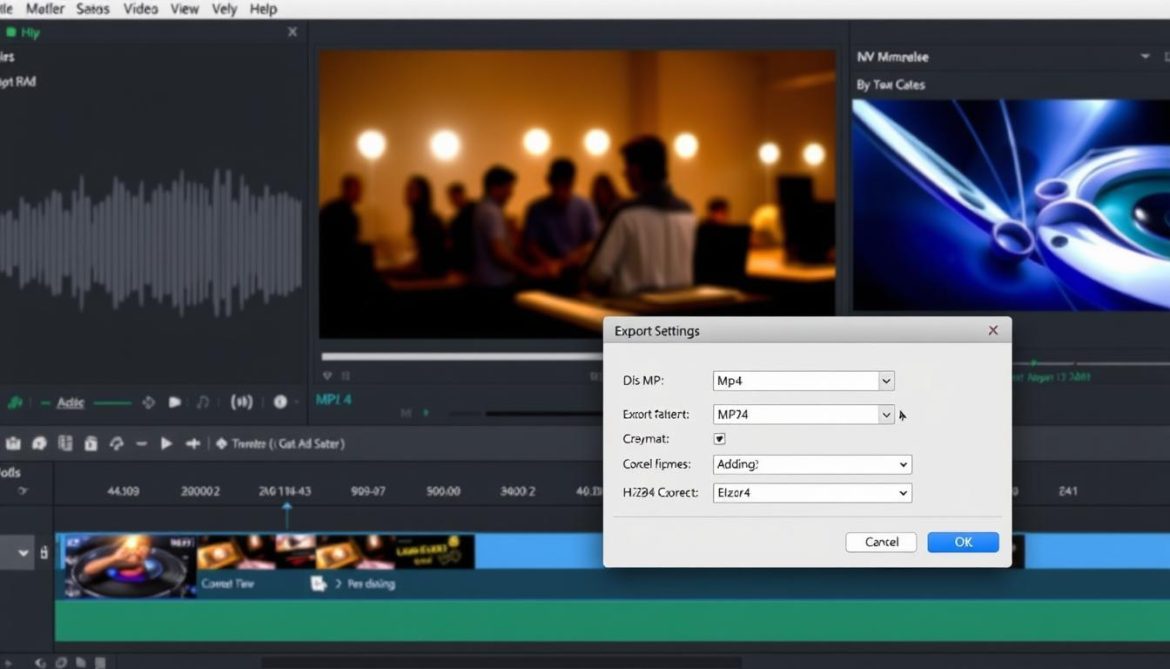 Video editing software showing DJ mix being prepared for YouTube upload
